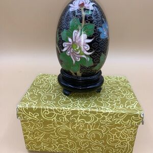 Decorative Black and Green Floral Egg Ornament
